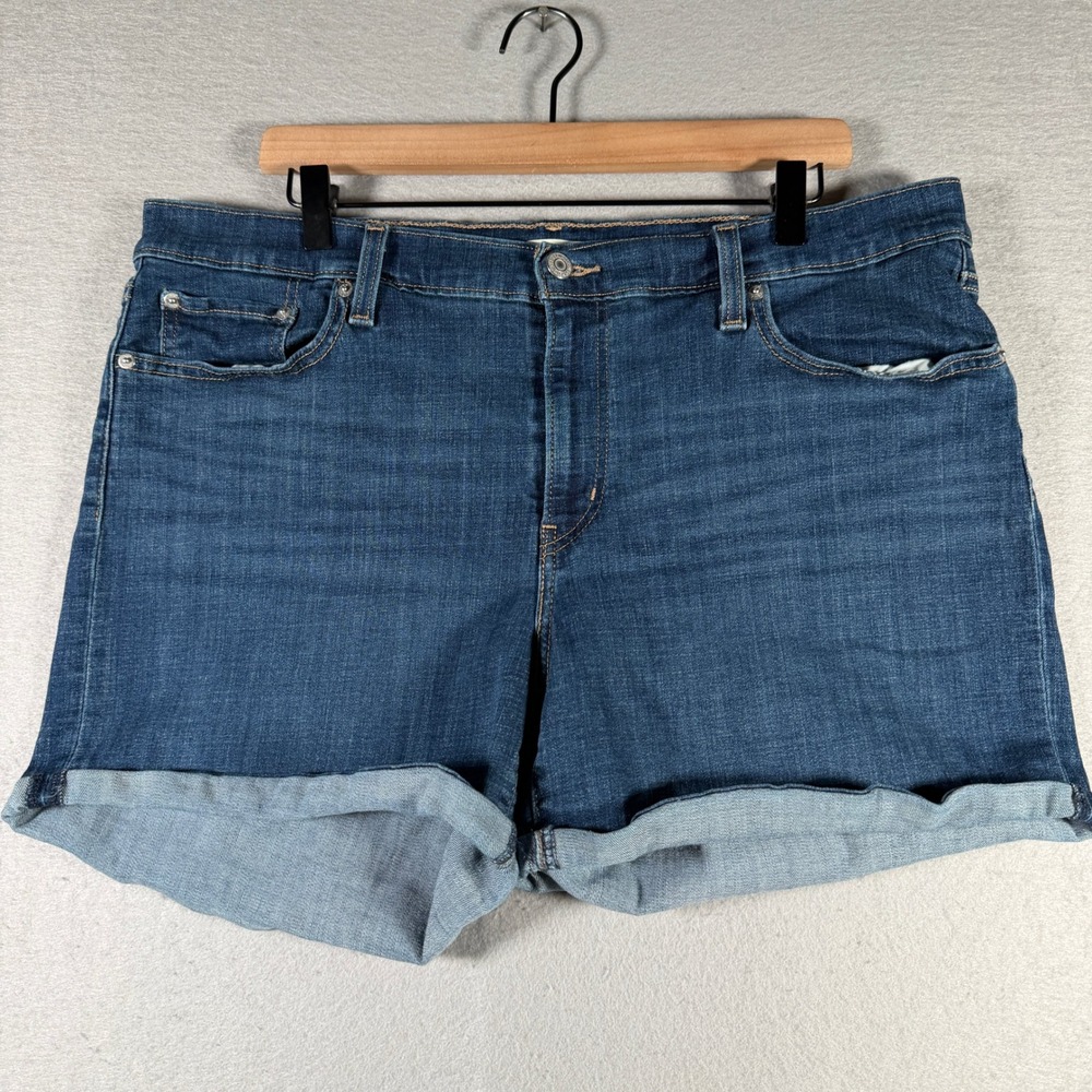 Levis Womens Mid Length Denim Shorts Blue Medium Wash Cuffed Size 34 29965-0043